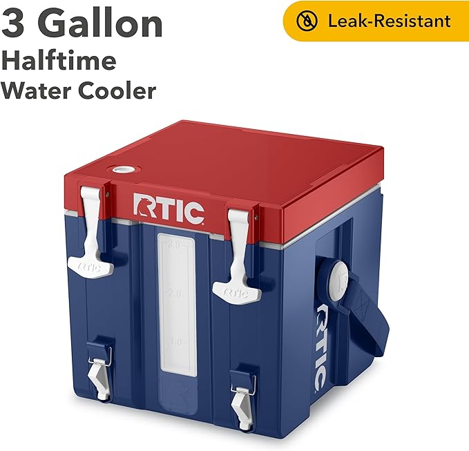 RTIC Halftime Water Cooler Portable Carrier Container Drink Beverage Dispenser Stackable with 2 Taps Bottleless BPA-Free for Sports Camping BBQ Parties Picnic &amp More Patriot