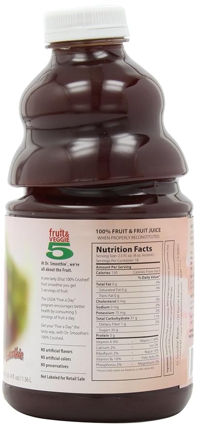 Dr. Smoothie 100% Crushed Fruit Smoothie Strawberry 46-Ounce Bottles (Pack of 2)