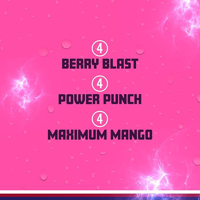 Sparkling Ice Energy Variety 12Pk. Energy Drinks with Vitamins + Antioxidants Zero Sugar Berry Blast Maximum Mango Power Punch flavors. 12 fl oz cans.