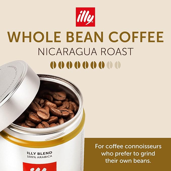 illy Whole Bean Coffee Nicaragua Single Origin Medium Roast 100% Arabica Premium Italian Coffee Ideal for Espresso Drip Moka and French Press Brewing 8.8oz 6 Pack