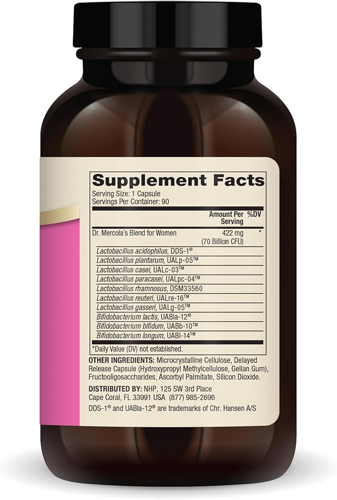 Dr. Mercola Complete Probiotics for Women - Supports Gut Vaginal &amp Immune Health - Contains Lactobacillus Strains - Non-GMO Gluten-Free &amp Soy-Free - 90 Capsules (90 Servings)