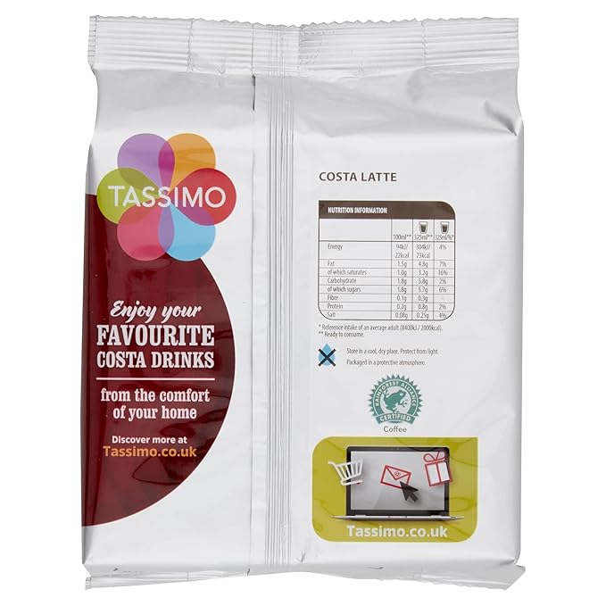 TASSIMO Costa Latte 16 discs 8 servings (Pack of 5 Total 80 discs 40 servings)