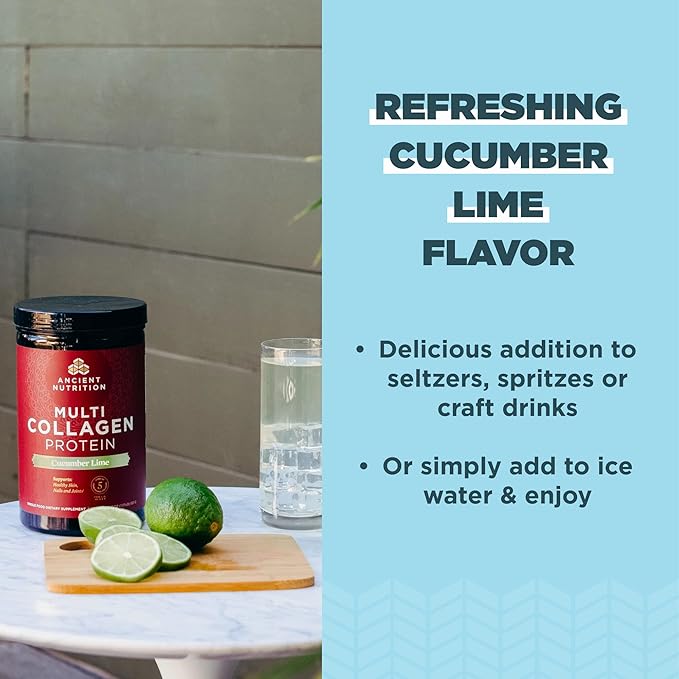 Ancient Nutrition Multi Collagen Protein Powder Strawberry Lemonade 45 Servings + Multi Collagen Protein Powder Cucumber Lime 45 Servings
