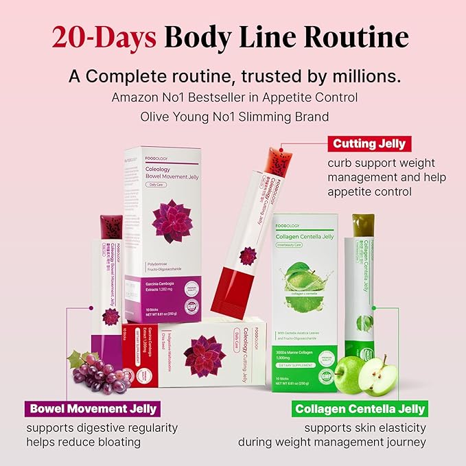 FOODOLOGY Stick Jelly Trio: Cutting &amp Bowel Movement &amp Collagen Jelly Dietary Fiber Supplement Set for Weight Management Gut Health &amp Daily Regularity Collagen Peptide with PDRN