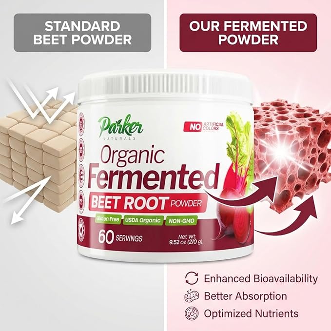 Parker Naturals Organic Fermented Beet Root Powder 9.52 oz Beet Powder Supports Healthy Immune System Gluten Free Non-GMO &amp Vegan Beets Supplements 60 Servings