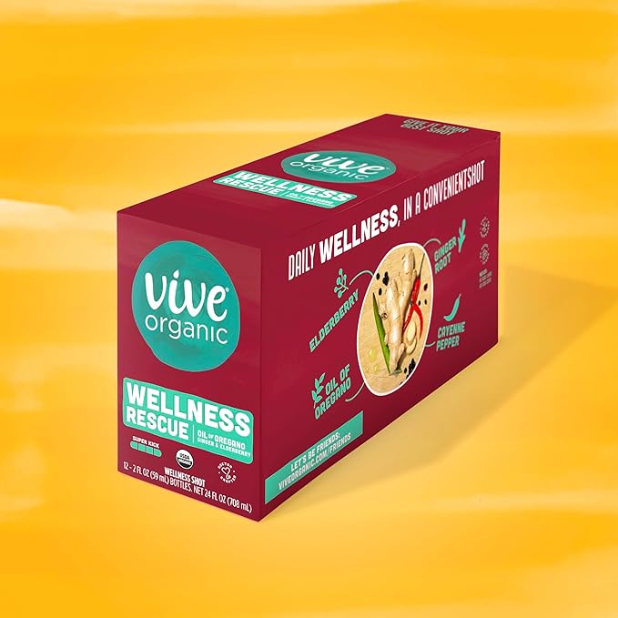Vive Organic Immune Support Shot Cold-Pressed Ginger Elderberry &amp Oil of Oregano Gluten Free Vegan Wellness Rescue Oil of Oregano 2 Fl Oz (Pack of 12)