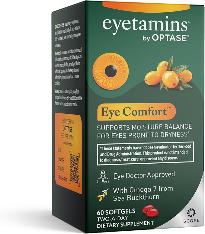 eyetamins Dry Eye Comfort - 60 Softgels - Ophthalmologist - Formulated Natural - Himalayan Sea Buckthorn Oil - Vegan and Non-GMO Formula