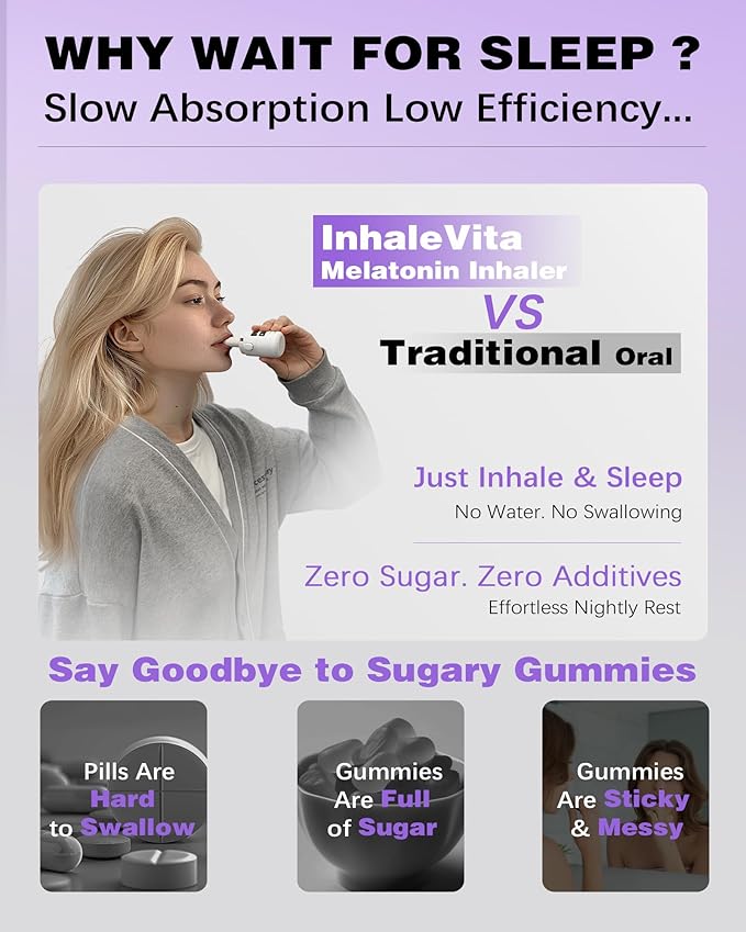 Melatonin Inhaler Sleep Aid Combo Golden|Includes 15 Capsules &amp 1 Reusable Inhaler Fast-Acting with Advanced Absorption|0.4mg Low Dose Zero-Sugar|Wake RefreshedPortableNon-Habit Forming