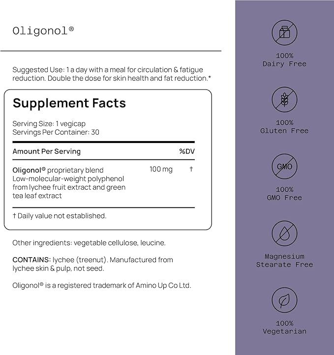 Quality of Life Oligonol Premium Anti Aging Supplement - Promotes Cardiovascular Health Circulation &amp Youth Includes Antioxidants - Lychee Fruit Extract - 30 Vegicaps (Pack of 2)