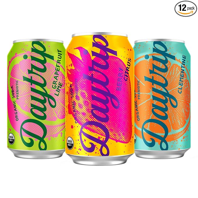 Daytrip Organic Sparkling Prebiotic Soda Low Sugar Soda and Low Calorie Healthy Soda Alternative Prebiotic Drink for Gut Health Drink and Digestion Refreshing Functional Beverage with Plant-Based F
