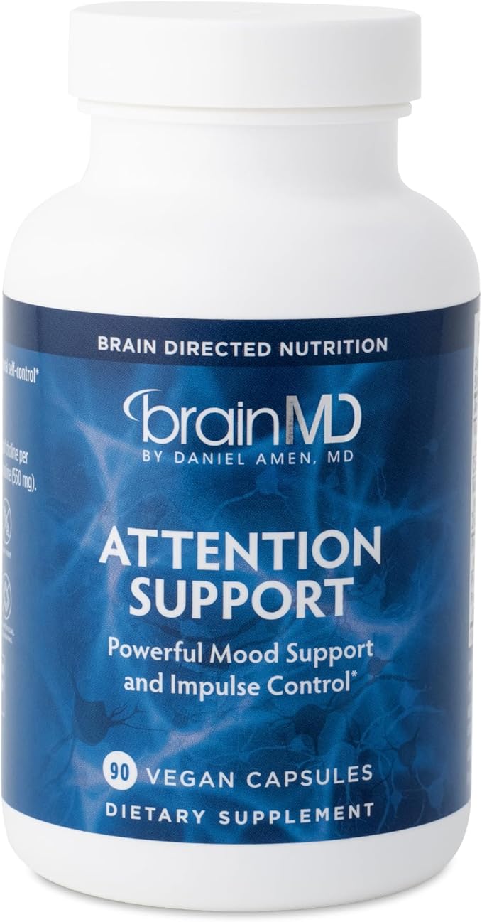 BRAINMD Dr Amen Attention Support - 90 Capsules - Promotes Mental Focus &amp Impulse Control - Gluten Free - 30 Servings