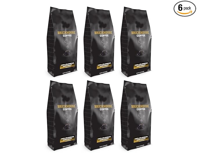 Brickhouse Roast 100% Colombian Dark Roast Ground Coffee – Bold &amp Smooth 100% Arabica 6-Pack (12oz Bags)