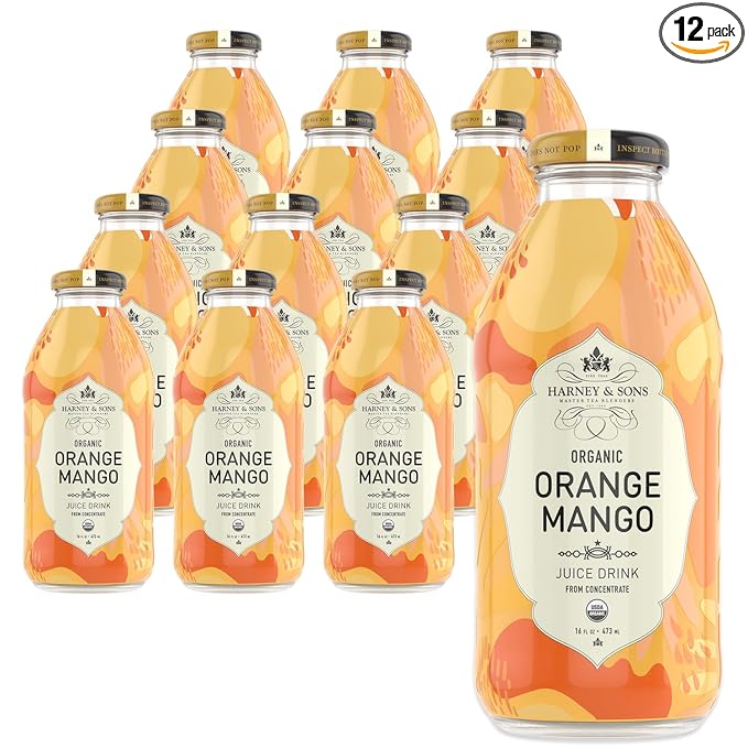 Harney &amp Sons Organic Orange Mango Juice Drink Glass Bottles 16 Fl Oz (Pack of 12)