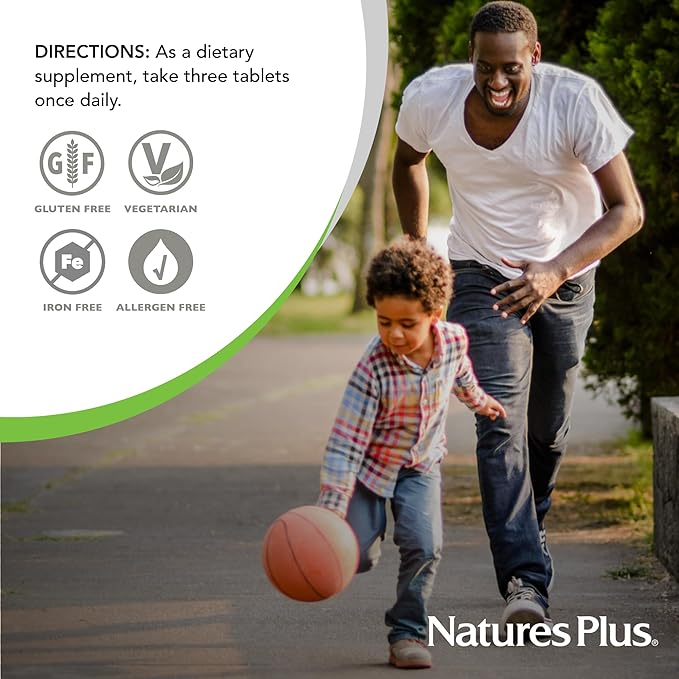 NaturesPlus Source of Life No Iron - 90 Tablets - Multivitamin &amp Mineral Supplement with Vitamin D3 - Supports Natural Energy &amp Well-Being - Gluten Free Vegetarian - 30 Servings