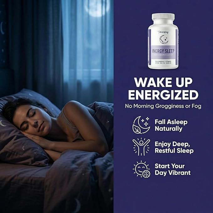 BB Company inergySLEEP | Natural Sleep Supplement &amp Sleep Aid for Deep Sleep Helps to Calm &amp Relax | Magnesium Lemon Balm Black Cohosh GABA Holy Basil | Packaging Vary | 30 Ct