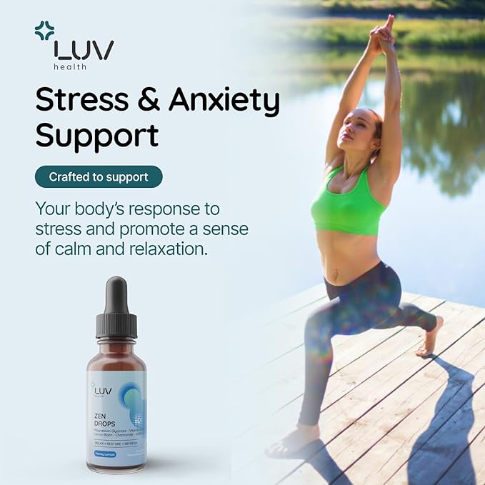LUV Zen Drops: Anxiety and Stress Support Drops with Magnesium Glycinate Vitamin D3 Lemon Balm Chamomile Saffron L-Theanine. Keto Vegan USA Made Non-GMO 30 Servings (1)