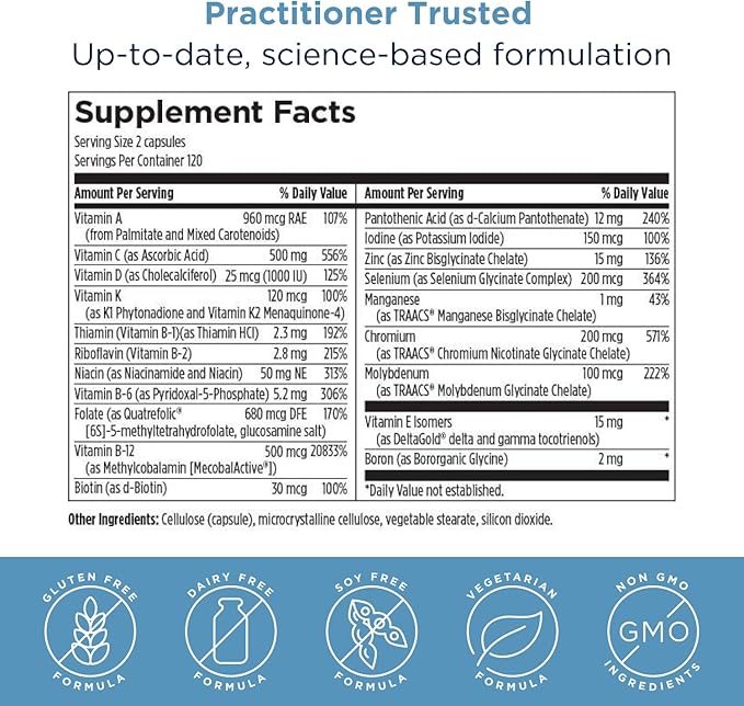 Designs for Health Methylated Multivitamin for Women &amp Men - Twice Daily Multimineral Supplement &amp Multivitamin Without Iron + Methylated B12 and Folate Vitamin C K D E + More (240 Capsule
