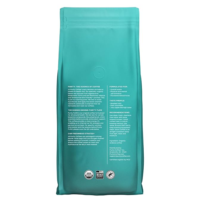 Purity Coffee FLOW Original Medium Roast Whole Bean (5lb Bag) | Specialty-Grade USDA Organic Arabica Blend | Third Party Tested for Mold Mycotoxins &amp Pesticides