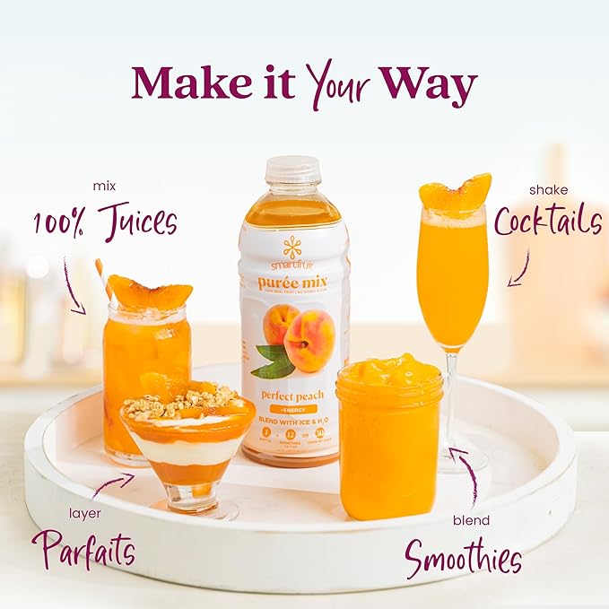 Smartfruit Perfect Peach + Energy – 100% Real Fruit Purée with Peach Apple &amp Pineapple – Great for Smoothies Juice Yogurt Cocktails Teas &amp More – High in Niacin &amp Vitamin A B6 B12 –