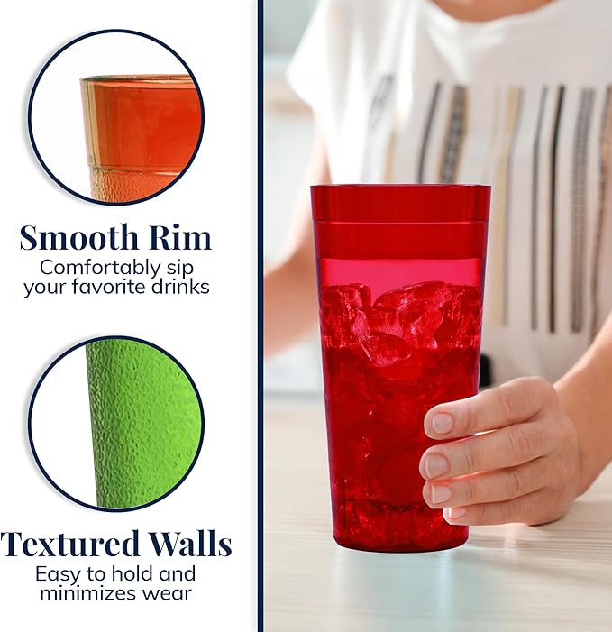 US Acrylic Cafe Plastic Reusable Tumblers (Set of 16) 20-ounce Water Cups Assorted Colors | Restaurant Style Drinking Glasses Value Set Stackable BPA-free Made in the USA | Top-rack Dishwasher Safe