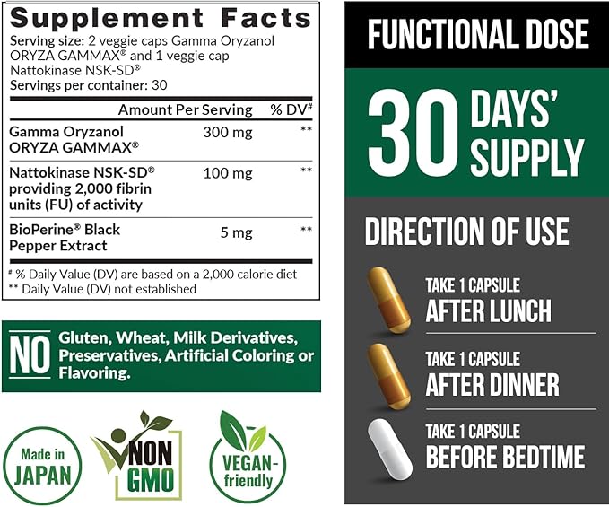 LABO Nutrition VesseCLEAR CX: Nattokinase NSK-SD + Gamma Oryzanol for Clean Blood Vessel &amp Healthy Ageing Japan's Most Clinically Studied Support Healthy Cholesterol Heart Vegan Acid-Resistan