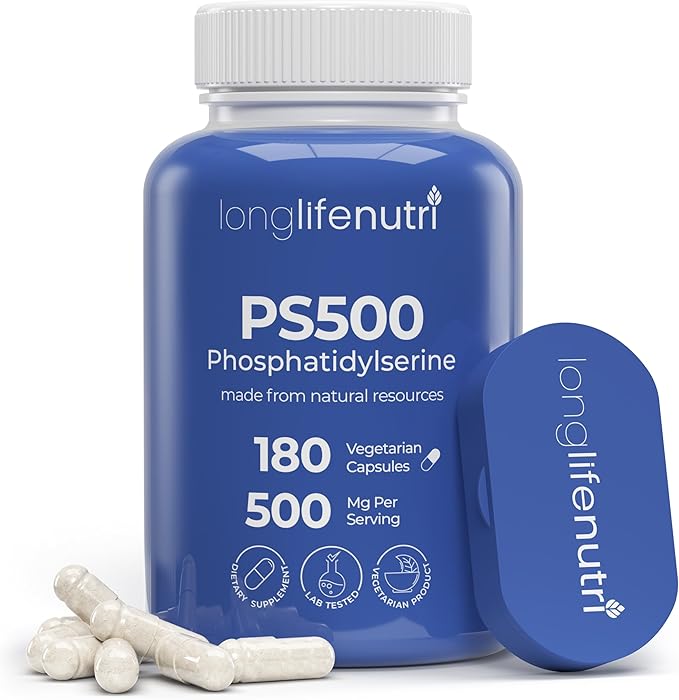 Phosphatidylserine Pure 500mg – 180 Vegetarian Pills 3-Month Supply Supplement for Strengthening Memory Focus &amp Cognitive Function Made in USA Lab Tested Soy Free Non GMO