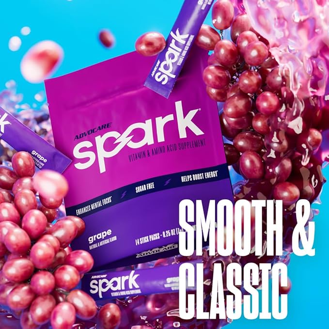 AdvoCare Spark - Energy Drink Mix - Vitamin &amp Amino Acid Supplement - Supports Energy &amp Focus* - Portable Immune Support* - Sugar-Free - Grape 14 Stick Packs (3.5 oz)