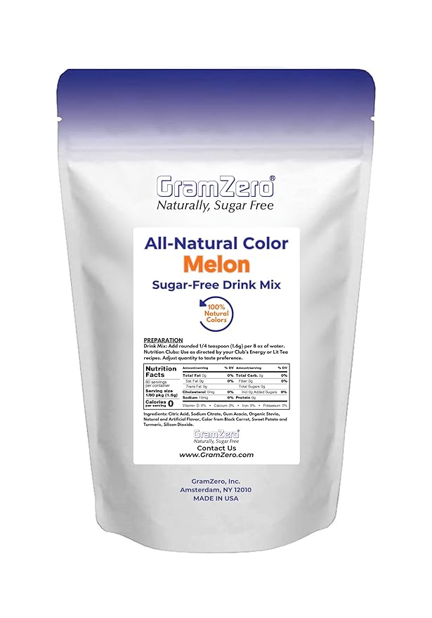 GramZero Melon Zero Calorie Sugar Free Drink Mix Great For Nutrition Club Loaded Tea Stevia Sweetened
