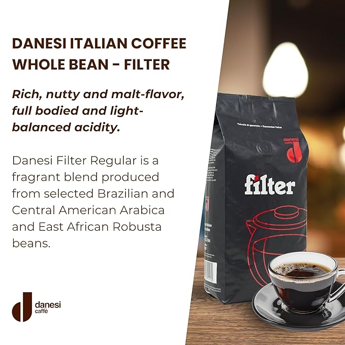 Danesi Caffe Italian Whole Coffee Beans - Espresso Coffee Beans and Medium Roast Whole Bean - Perfect for Espresso Machines French Press and Home Brewing - Filter (2.2 lb)