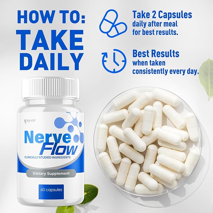 (3 Pack) Nerve Flow Capsules Official Nerve Flow Pills Made with All Natural Ingredients Maximum Strength NerveFlow Sciatic Support Supplement with Advanced Vitamins for Women &amp Men (180 Capsule