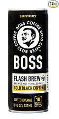 BOSS Coffee by Suntory - Japanese Flash Brew Original Black Coffee 8oz 12 Pack Imported from Japan Espresso Doubleshot Ready to Drink Keto Friendly Vegan No Sugar No Dairy