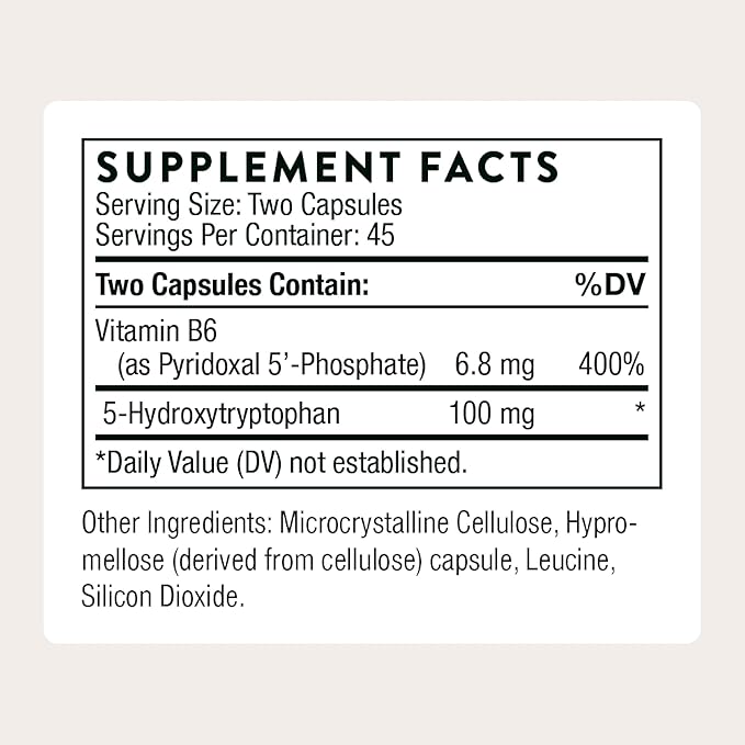 THORNE - 5-HTP - Contains Vitamin B6 - Serotonin Support for Sleep &amp Stress Management* - 5-Hydroxytryptophan Supplement - Third-Party Certified - Gluten Dairy &amp Soy-Free - 90 Capsules