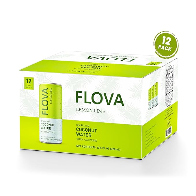 Flova Lemon Lime Energy Drink All Natural Electrolytes and Minerals from Coconut Water 4 Simple Easy to Pronounce Ingredients 99% Juice Pack of 12 Cans