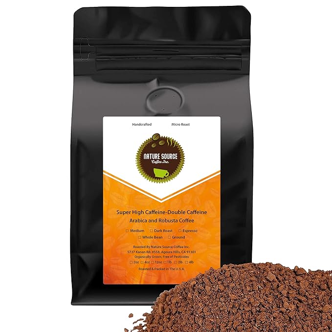 Super High Caffeine | Double Caffeine | Organic | Strong Robusta Coffee | Fresh Roasted | Whole Bean | 12oz 1-Pack (Whole Bean 12oz)