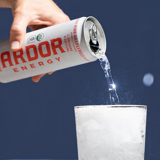ARDOR ENERGY Sparkling Water with 100mg Natural Caffeine &amp 200mg L-Theanine from Organic Green Tea for Smooth Energy &amp Focus | Healthy Energy Drink | No Sugar Zero Calories Vegan Gluten-Fre