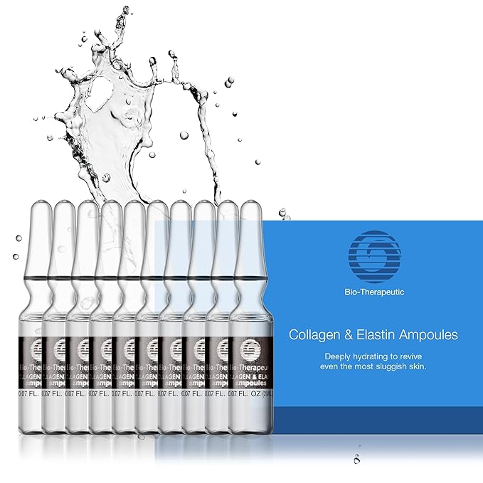 Bio-Therapeutic Collagen &amp Elastin Ampoules Concentrated Facial Serum Hydrates and Firms All Skin Types with Gentle and Restorative Water Based Formula - 10 Glass Vials