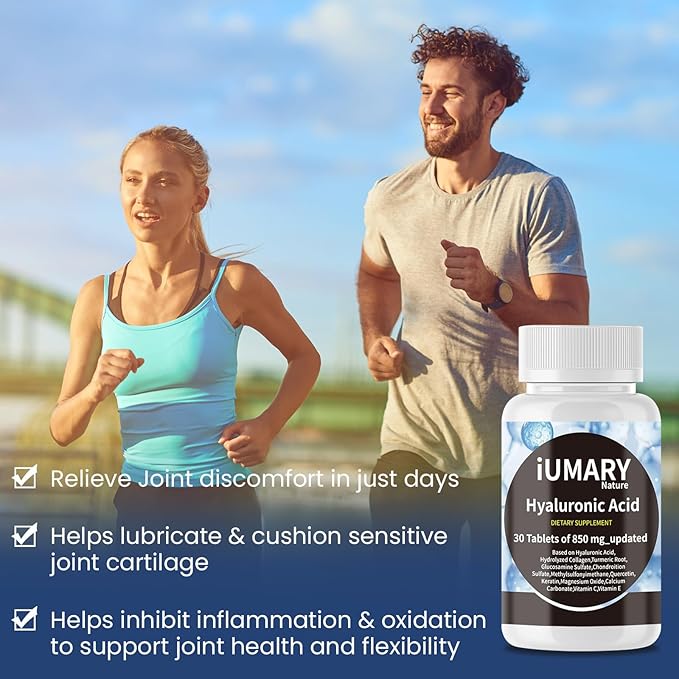 Hyaluronic Acid Supplements 850mg High Bioavailable Dietary Hyaluronic Acid - Advanced Joint Support with Hydrolyzed Collagen Turmeric Glu-cosamine MSM Vitamin C – 30 Tablets（Pack of 3）