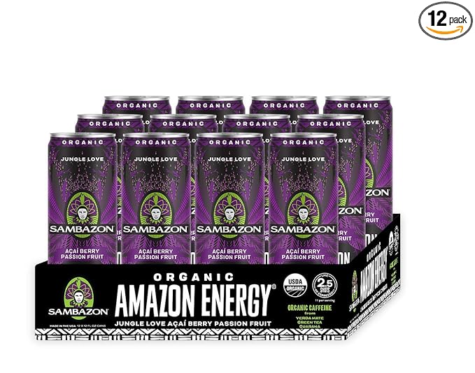 Sambazon Organic Amazon Energy Drink Jungle Love Acai Berry and Passionfruit 12 Fl Oz (Pack of 12)