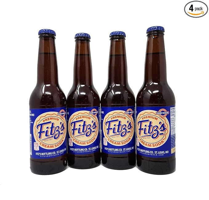 Premium Fitz's Soda Pop 12oz Glass Bottle Pack of 4 Soft Drink Fitz Fitzs (Cream Soda)