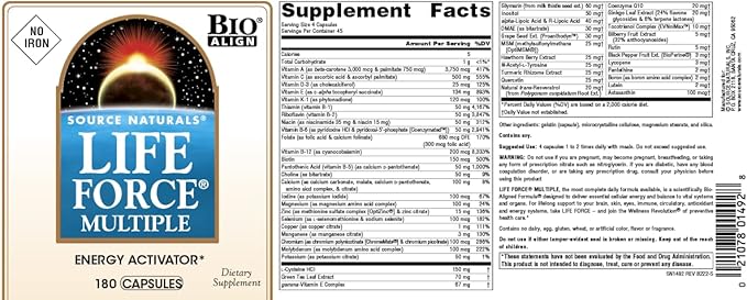 Source Naturals Life Force Multiple Energy Activator* Iron Free Daily Multivitamin High Potency Essential Vitamins Minerals Antioxidants &amp Nutrients - 180 Capsules