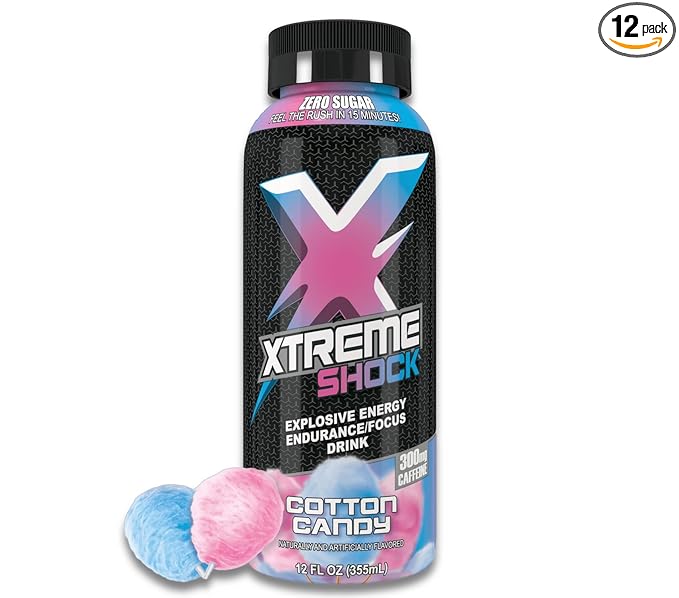 Xtreme Shock RTD Pre-Workout Energy Drink Cotton Candy 12 Fl Oz (Pack of 12)