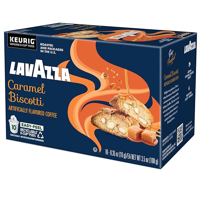 Lavazza Caramel Biscotti Coffee Single Serve Keurig K-Cup Pods Flavored Coffee 60-Count Box (6 Packs of 10)