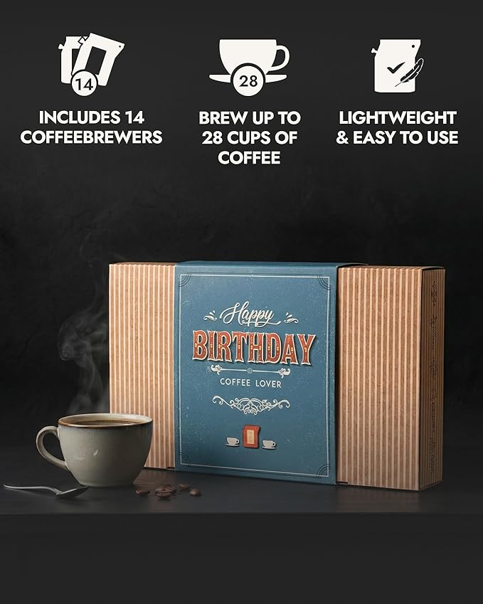 Gourmet Birthday Coffee Gift Set for Men &amp Women - 14 World's Finest Single Origin Specialty &amp Organic Coffees in Innovative Brewers | Sampler Box for Coffee Lover to Brew &amp Enjoy Anytime