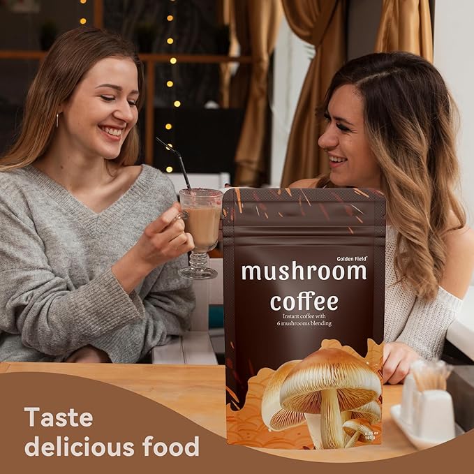 Mushroom Coffee 6 Adaptogenic Mushrooms USDA Organic Instant Coffee MCT Oil USA Grown Better Energy Focus Digestion Immunity Cordyceps Lion’s Mane Turkey Tail 30 servings (6.35 Oz / 180g)