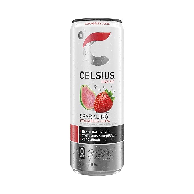 CELSIUS Sparkling Strawberry Guava Functional Essential Energy Drink 12 Fl Oz (Pack of 12)