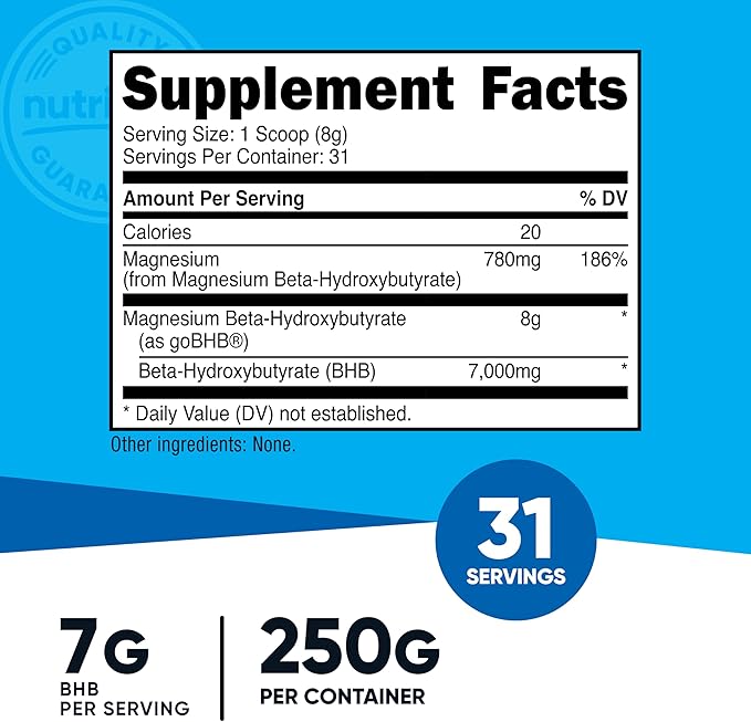 Nutricost Magnesium BHB Salts (250 Grams Unflavored) - Exogenous Ketone Supplement 6.5g Beta-Hydroxybutyrate Per Serving