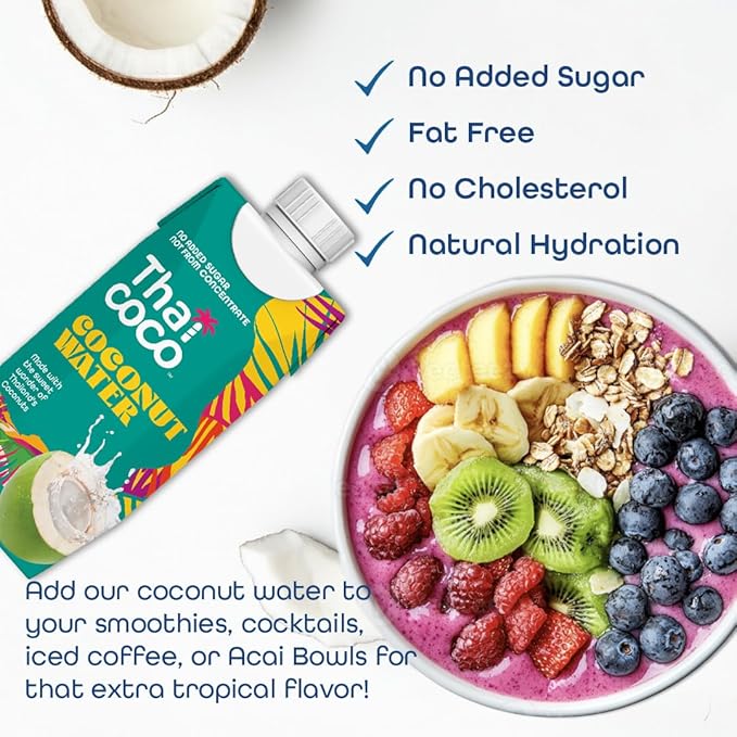 Thai Coco Organic Coconut Water 100% Pure &amp Unsweetened No Sugar Added USDA Organic Natural Electrolytes Hydration Drink 11.2 fl oz Tetra Carton (Pack of 12)