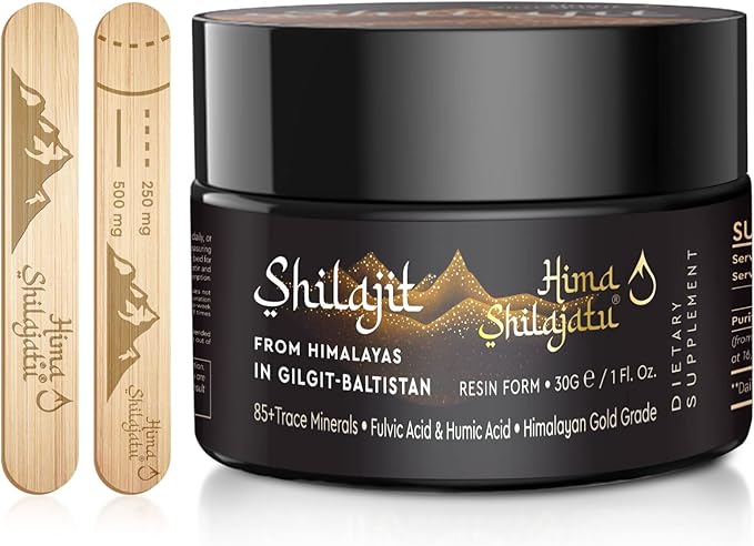 Hima Shilajatu Shilajit Purest Himalayan Organic Shilajit Resin - Gold Grade 100% Purity Shilajit with Fulvic Acid &amp 85+ Trace Minerals Complex for Energy &amp Immune Support 30 Grams (2 Months