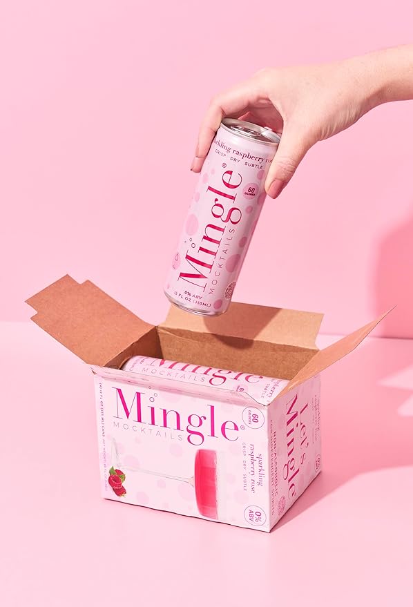 Mingle Mocktails Sparkling Raspberry Rose Non Alcoholic Drinks Alcohol Alternative Pre-Mixed Drinks Made with Real Juice Canned Mocktails or Cocktail Drink Mixer Gluten Free Vegan 12 Pack 12 Cans