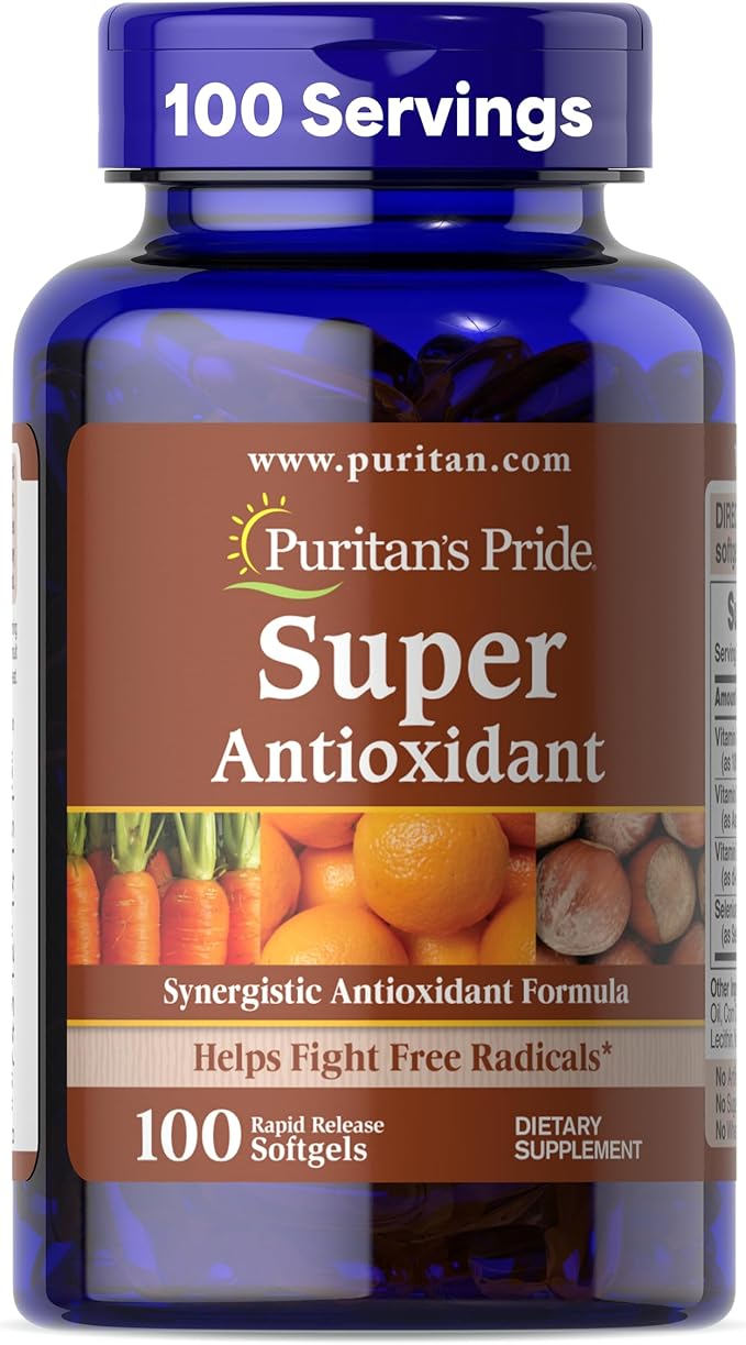 Puritan's Pride Premium Super Synergistic Antioxidant Formula Dietary Supplement to Help Fight Premature Aging* Vitamins A C E and Selenium Mineral 3 Month Supply 100 Rapid Release Softgels